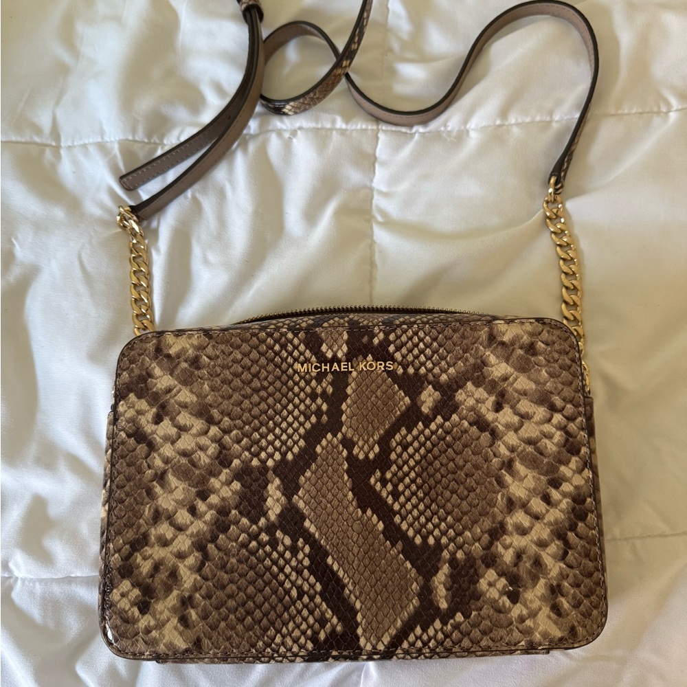 Michael Kors Tan Snake Print Crossbody Bag